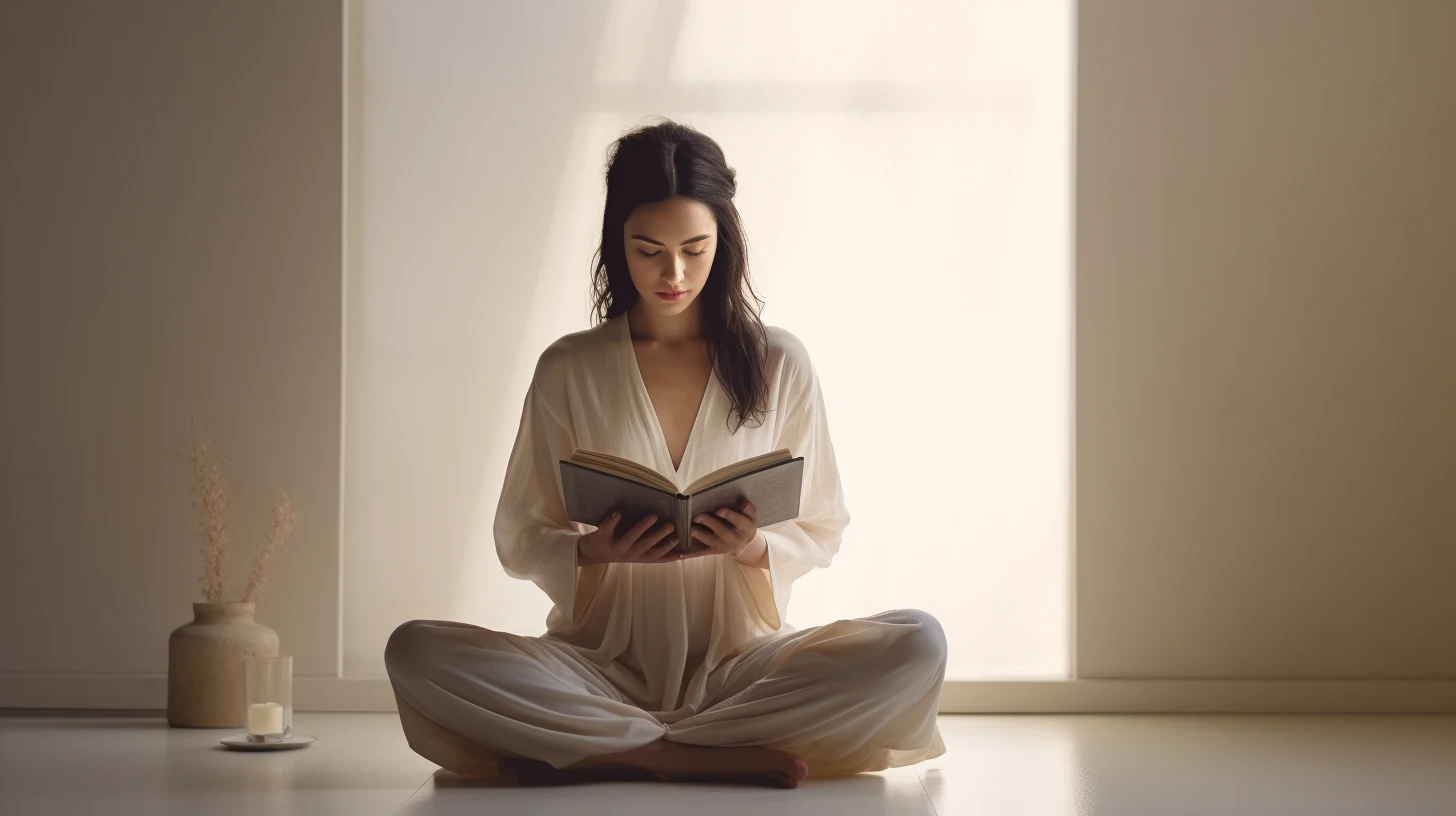 A person sitting in a serene minimalistic space