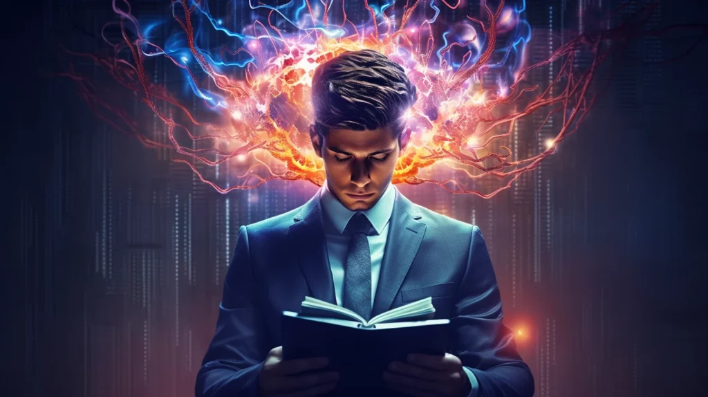 A professional reading a book