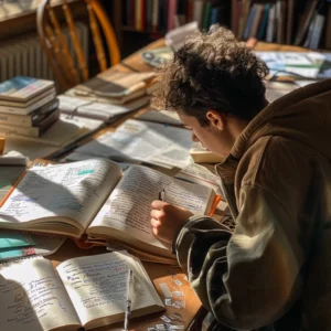 a boy writing a story